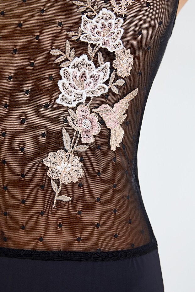 Kadın Siyah Flashy Bodysuit - 3