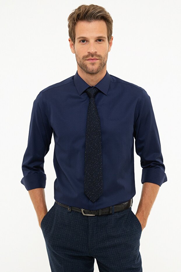 Lacivert Slim Fit Basic Gömlek - 1