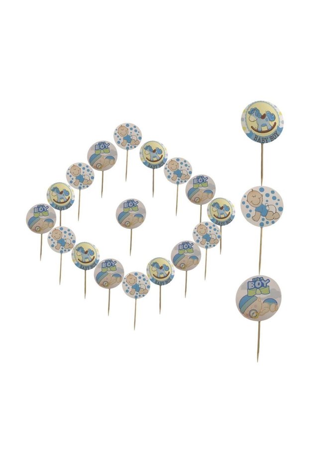 Pack of 20 Blue Baby Boy Designed Baby Shower Party Presentation Toothpicks