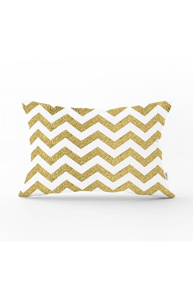 غطاء وسادة مستطيل بتصميم عصري منقوش باللون الذهبي المتعرج - 1