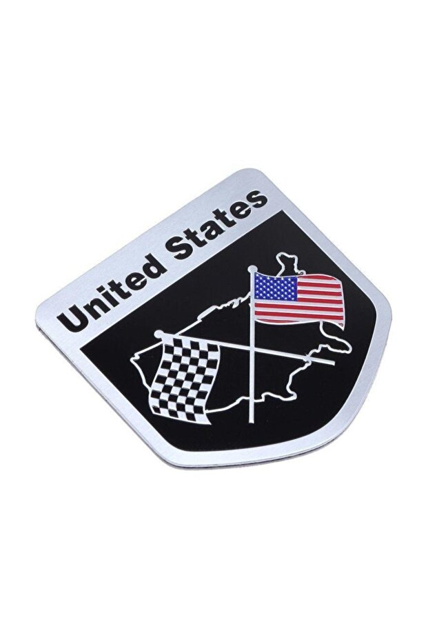 United States Double Flag Metal Tag Coat of Arms
