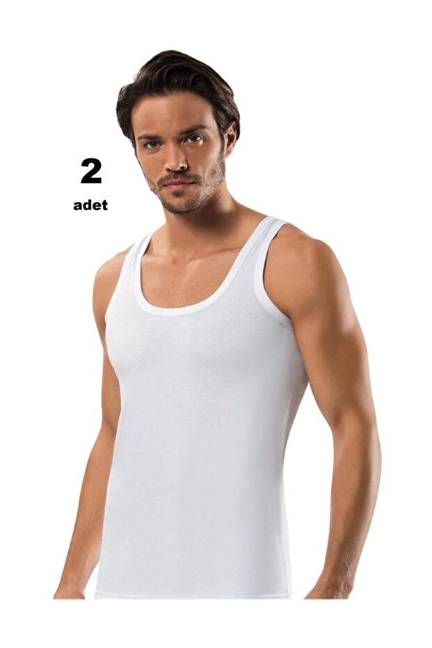 قميص داخلي رجالي أبيض من القطن الممشط عبوة من قطعتين - 1