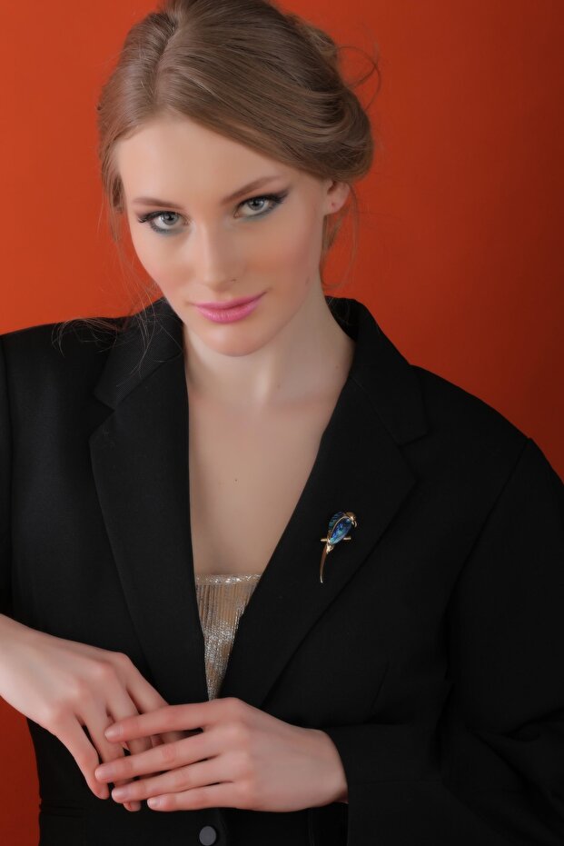 Kadın Altın Papağan Broş - 3