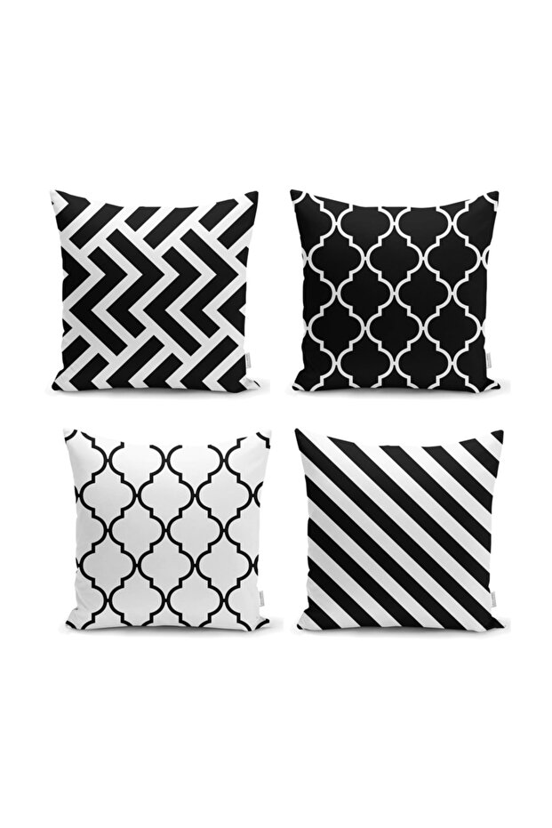 Decorative Zigzag Patterned Ogea 4-Piece Pillow and Cushion Cover Set