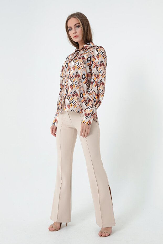 Women's Beige Side Slit Trousers