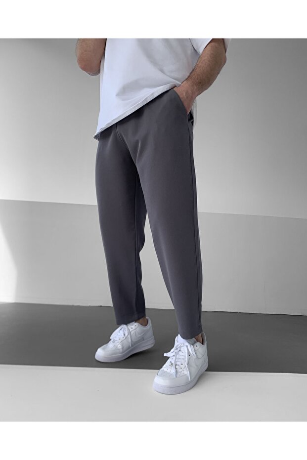 بنطال أساسي رفيع باللون الرمادي الداكن - 1