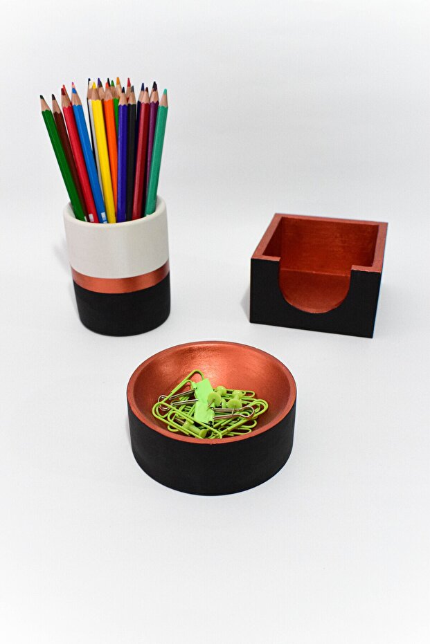 Concrete Office Set Pen Holder Memo Pad Holder Paper Clip