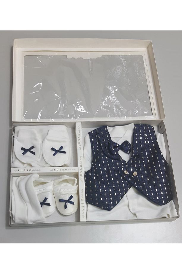 NOKTA VARAK DESEN YELEKLİ ERKEK KUTU BEŞLİ SET BEBE TAKIM - 2