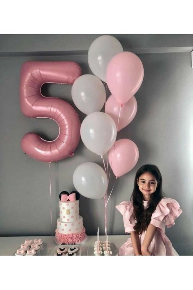 5 YEARS OLD BIRTHDAY SET PINK 5 YEARS OLD FOIL NUMBER BALLOON WHITE PINK LATEX BALLOON BARBIE CONCEPT