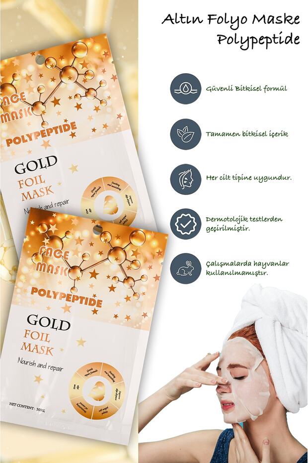 3 Adet Altın Folyo Peg-40 Hint Yağı Aydınlatıcı Yüz Maskesi Gold Mask 30ml Xlm335 - 4