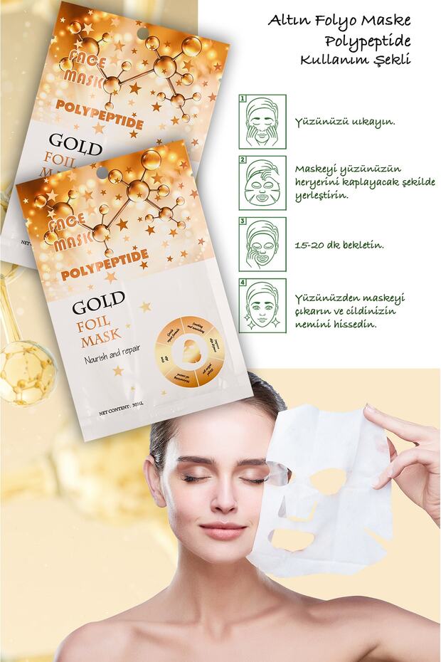 3 Adet Altın Folyo Peg-40 Hint Yağı Aydınlatıcı Yüz Maskesi Gold Mask 30ml Xlm335 - 5