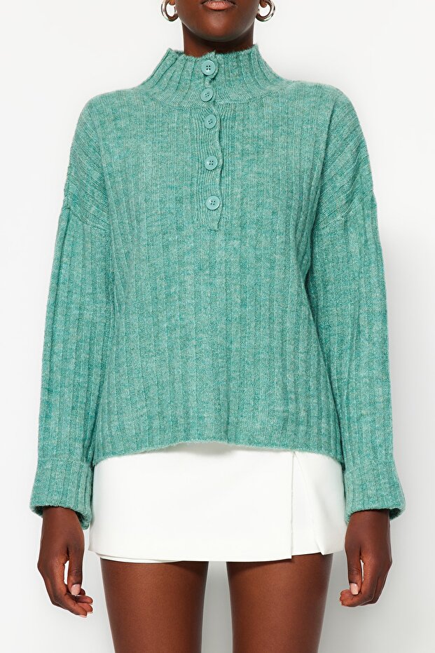 Weit geschnittener, weicher Strickpullover Mint – Stehkragen - 4