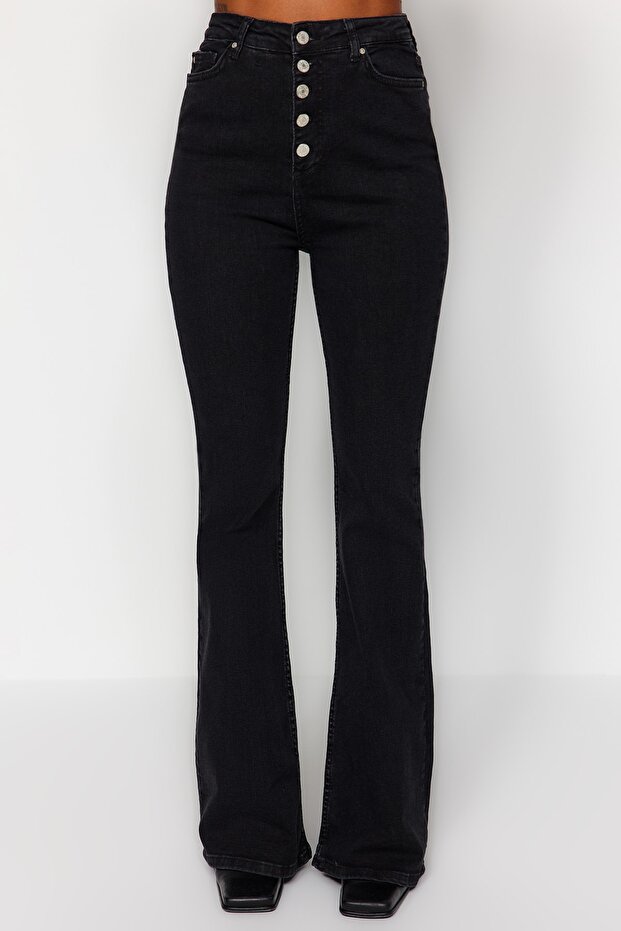Black Buttoned Front High Waist Flare Jeans TWOSS20JE0111 - 6