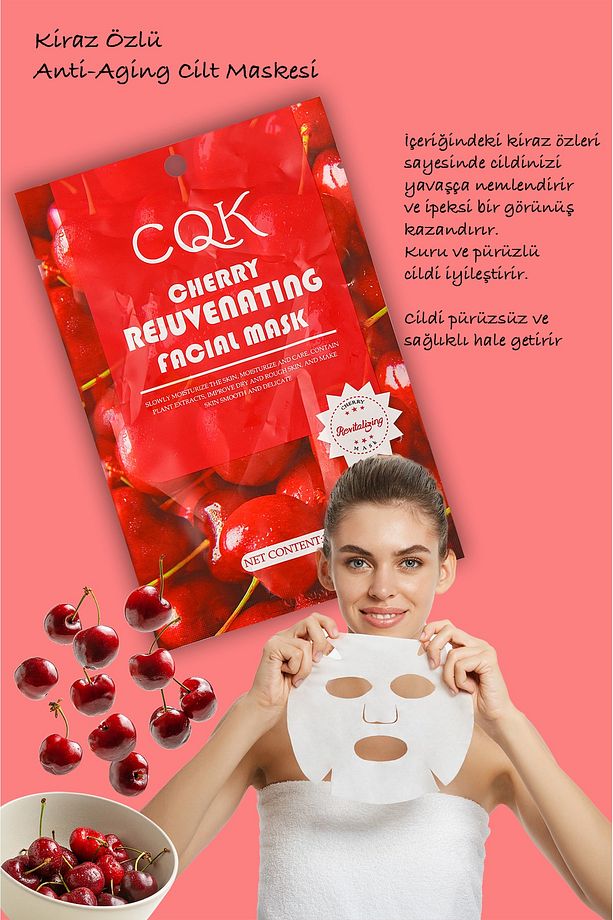 10 Adet Kiraz Çiçeği Kuru Ciltlere Uygun Yüz Kağıt Maske Cherry Face Mask 30ML XLM0199 - 3