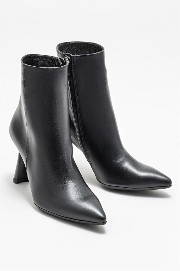 Siyah Deri Kadın Topuklu Bot - 2