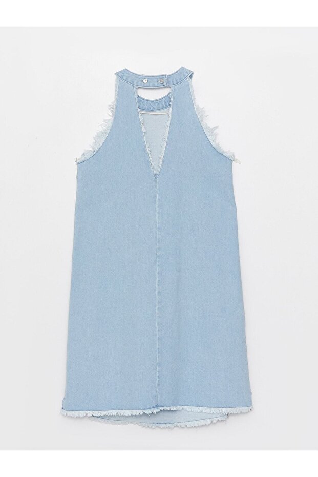 Farbblockiertes Damen-Jeanskleid mit Neckholder - 7