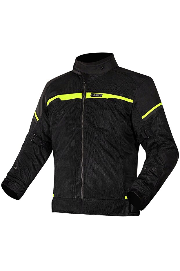 Riva Black Neon Yellow Mesh Biker Jacket (Black Red)