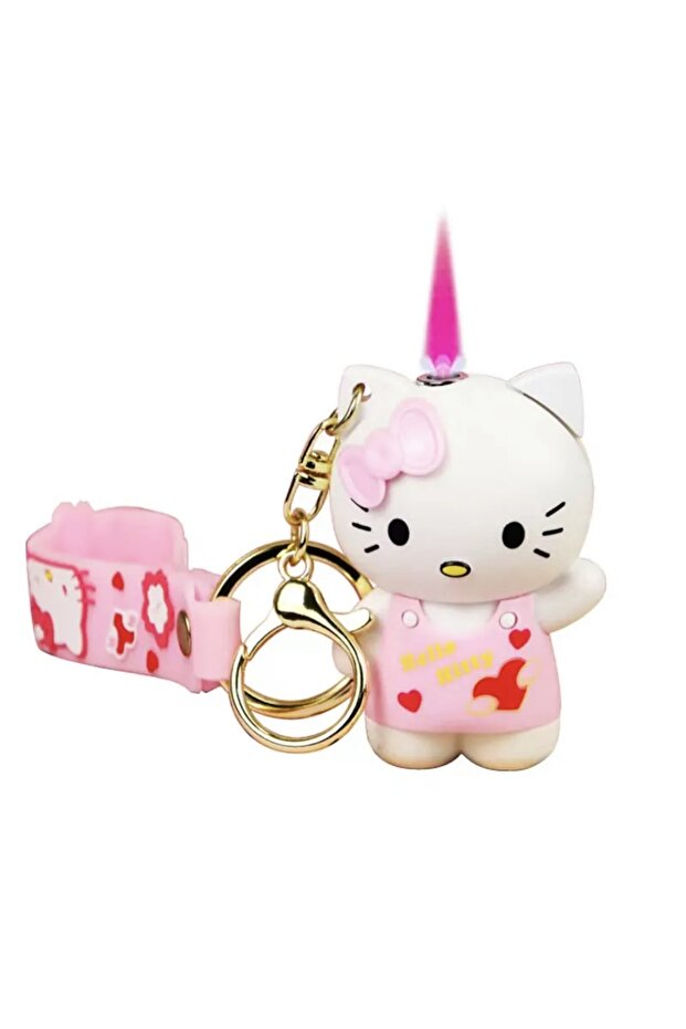 Hello Kitty Şeklinde Anahtarlıklı Pembe Alevli Mini Çakmak Lüx Ürün - 2
