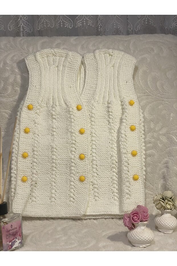 Beyaz El Örgü Yelek - 3