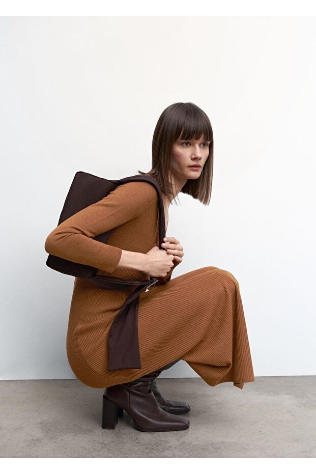 Bağ Detaylı Triko Elbise - 7