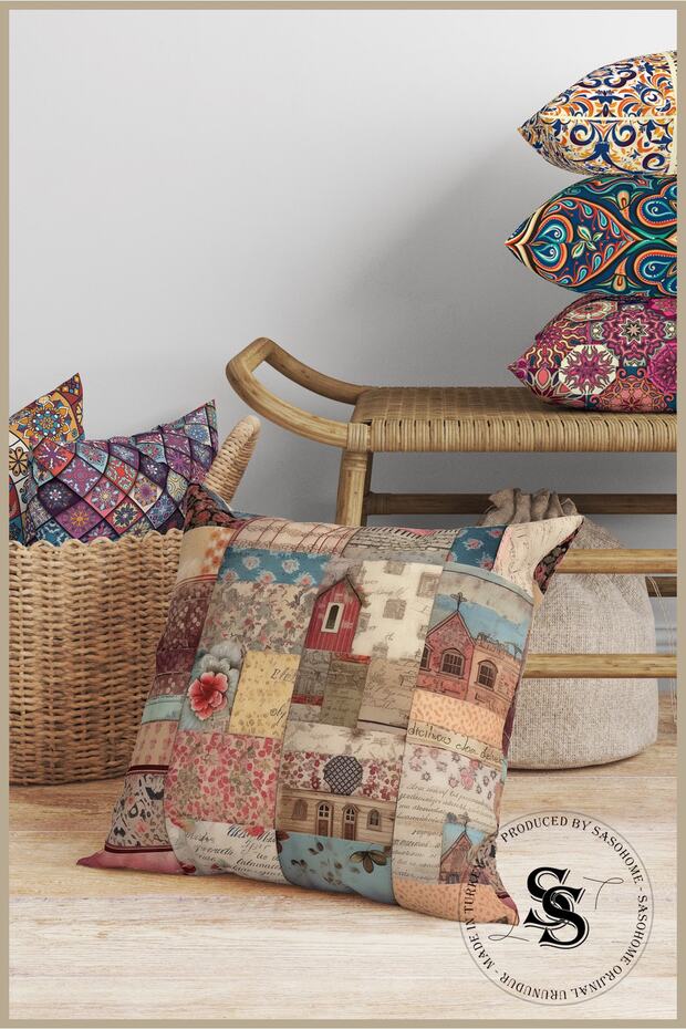 غطاء وسادة مطبوع رقميًا بنمط ماندالا مرقع - 4