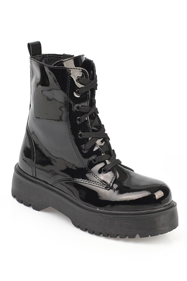 Round Toe, Front Lacing, Side Zipper, Ankle Length Trak Sole Women's Boots