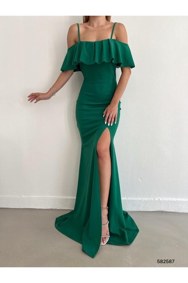 NEW SEASON COLLAR LINED DETAIL MAXI LENGTH EVENING DRESS AND GRADUATION DRESS 582587 734