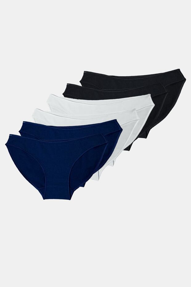 Women's Black Ecru Navy Blue 6 Pack Modal Low Waist Slip Panties 183