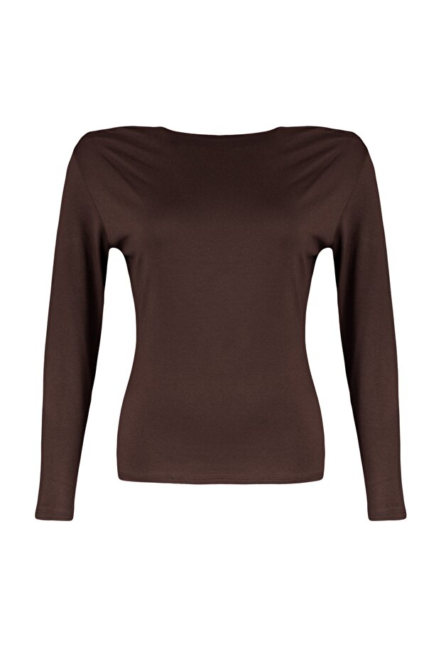 Pružná hnedá pletená blúzka – golier Carmen/Madonna, veľká veľkosť Tbbaw23Af00031 - 6