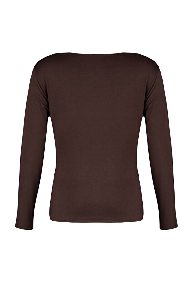 Pružná hnedá pletená blúzka – golier Carmen/Madonna, veľká veľkosť Tbbaw23Af00031 - 8