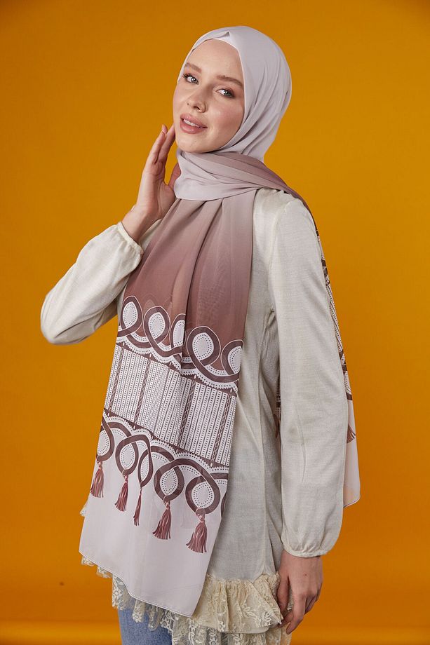 VINTAGE DESENLİ ŞAL - KAHVE - 3