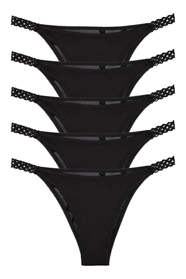 Women's Tulle Detailed Slip Panties 5-Pack - Kts4009Tül-3-Model1
