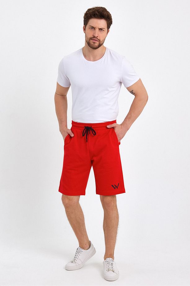 Erkek Kırmızı Standart Fit Normal Kesim Casual Örme Şort - 4