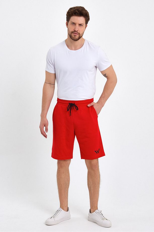 Erkek Kırmızı Standart Fit Normal Kesim Casual Örme Şort - 5