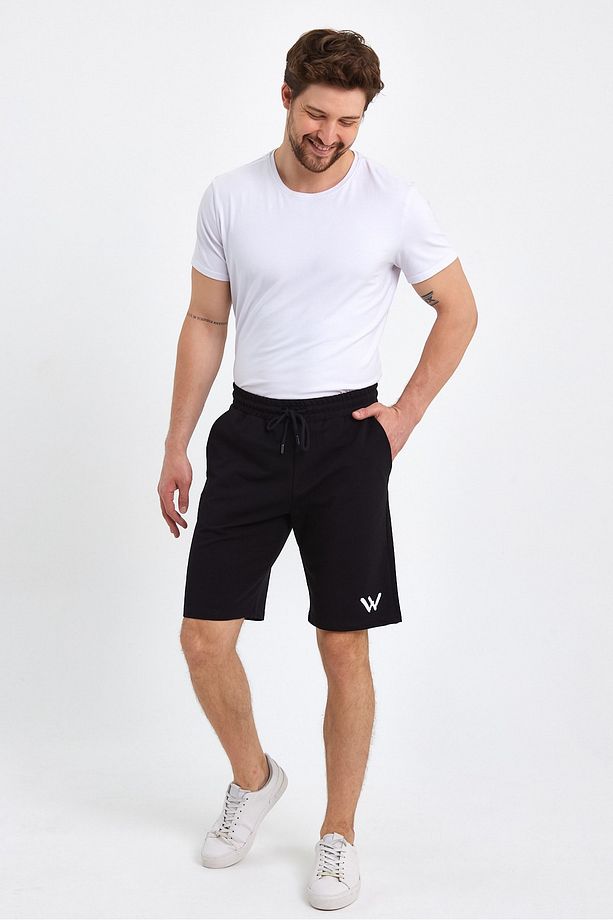 Erkek Siyah Standart Fit Normal Kesim Casual Örme Şort - 5