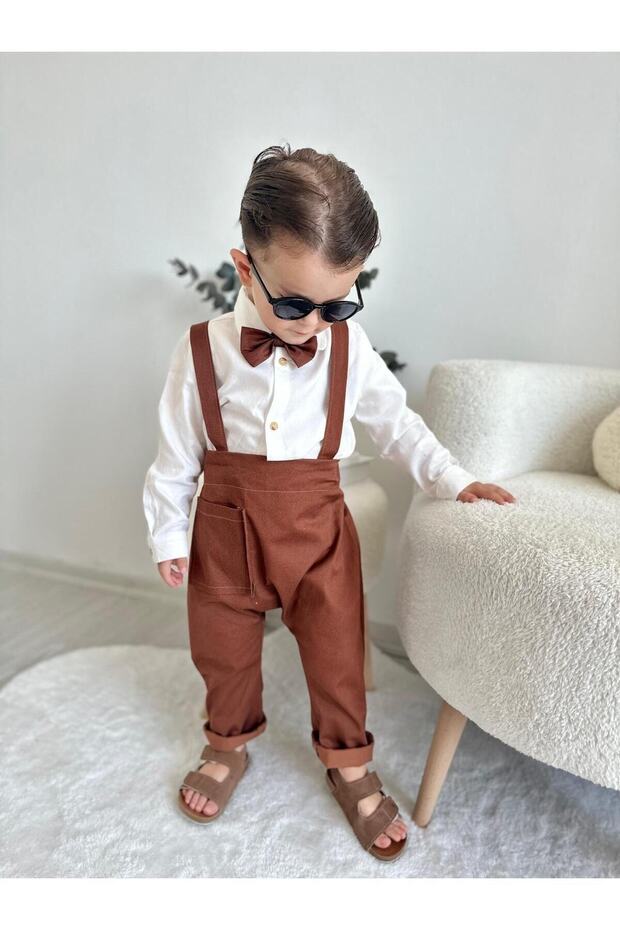 Brick Cotton Harem Salopet Classic Long Sleeve Shirt with Bow Tie