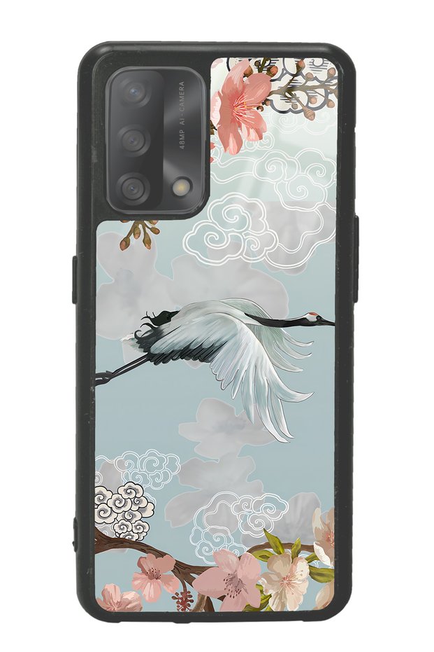 Oppo A74 Glossy Phone Case with Watercolor Stork Design