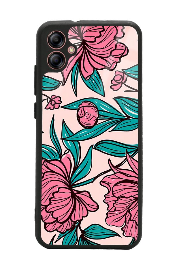 Samsung A04 Glossy Phone Case with Fuchsia Floral Design