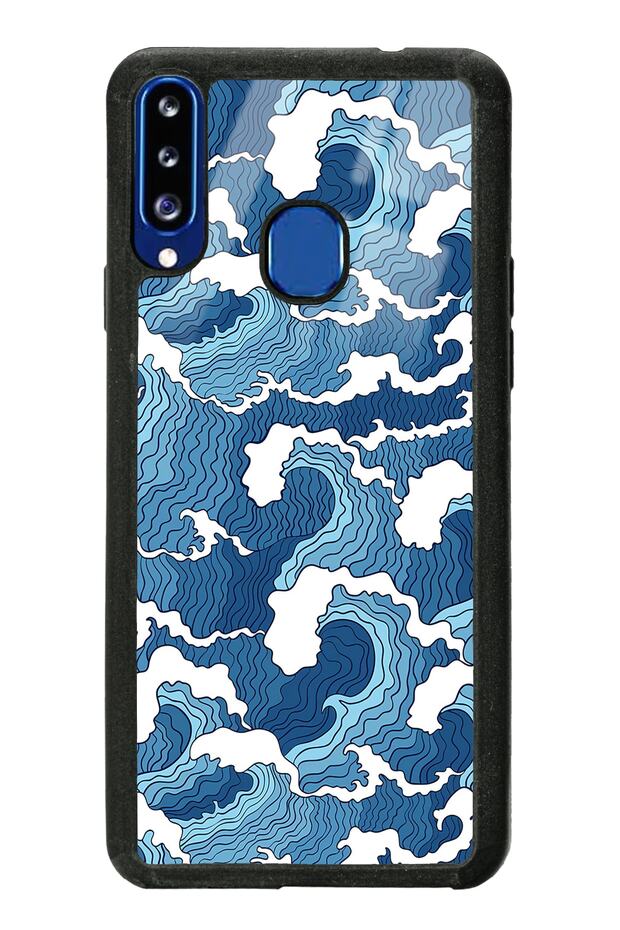 Glossy Phone Case for Samsung A20S Blue Wave Design
