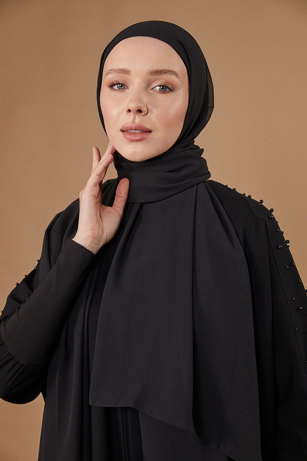BONELİ ŞİFON ŞAL - SİYAH - 3