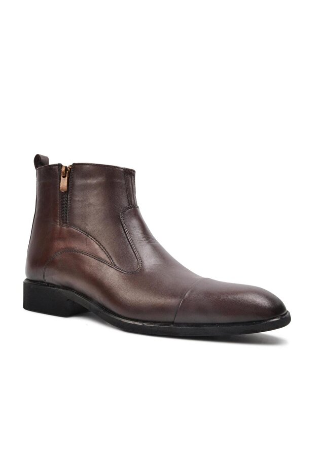 2173 Kahve Hakiki Deri Fermuarlı Erkek Bot - 3