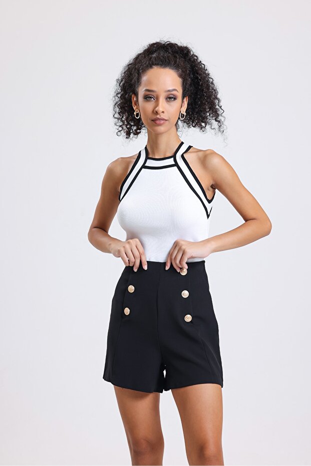 Siyah Old School Şort - 5