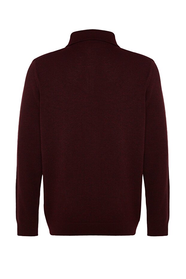 Bordo Slim Fit Yünlü Polo Yaka Düğmeli Smart Triko Kazak TMNAW23KZ00238 - 7