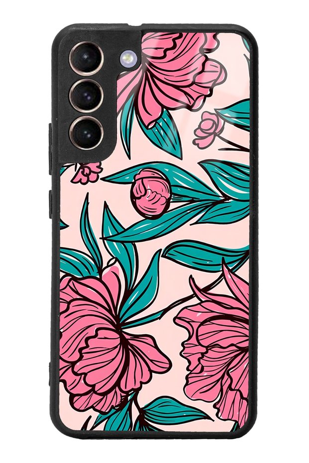 Glossy Phone Case for Samsung S22 Plus Fuchsia Floral Design