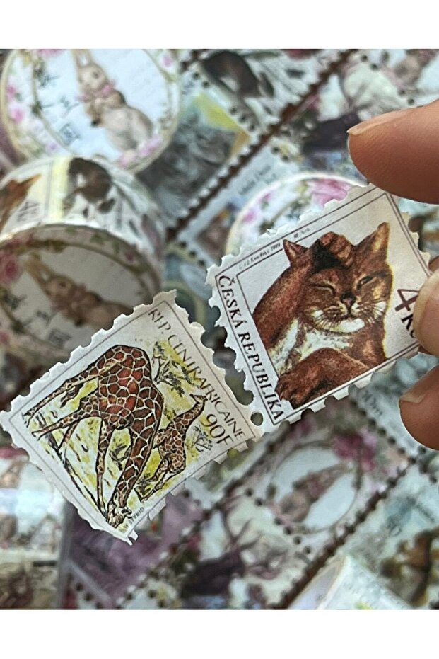 Tavşan Desenli Tek Tek Çıkartmalı 5m Pul Sticker Washi Bant/Etiket/Çıkartma/Desenli Bant - 3