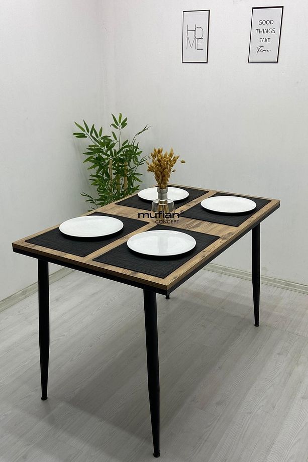 Lucas -70 X 110 Cm Atlantik Çam Metal Ayaklı Mutfak Masası Yemek Masası Balkon Masası Çalışma Masası - 5