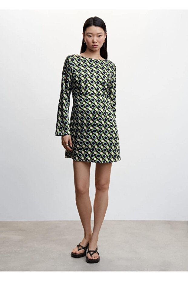 Desenli Kısa Elbise - 2