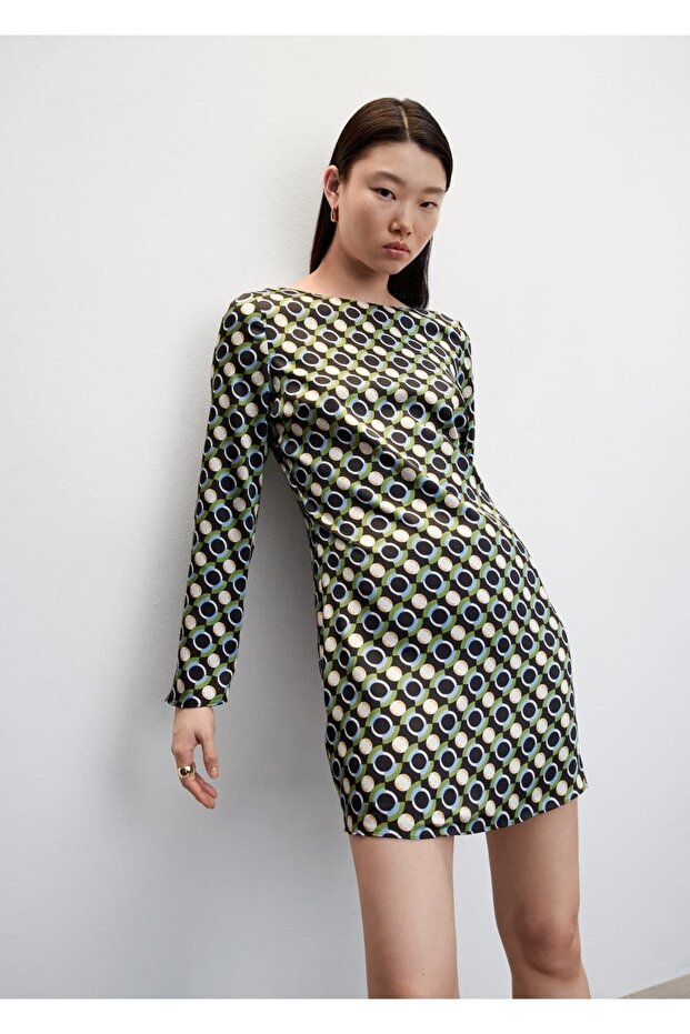 Desenli Kısa Elbise - 7