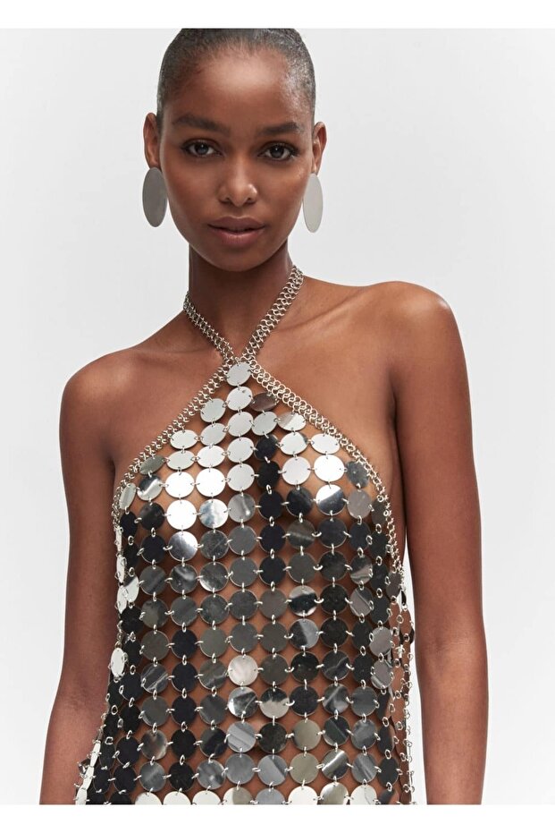 Metalik diskli elbise - 6