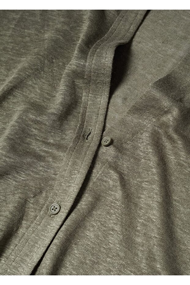 V Yaka Keten Gömlek - 6